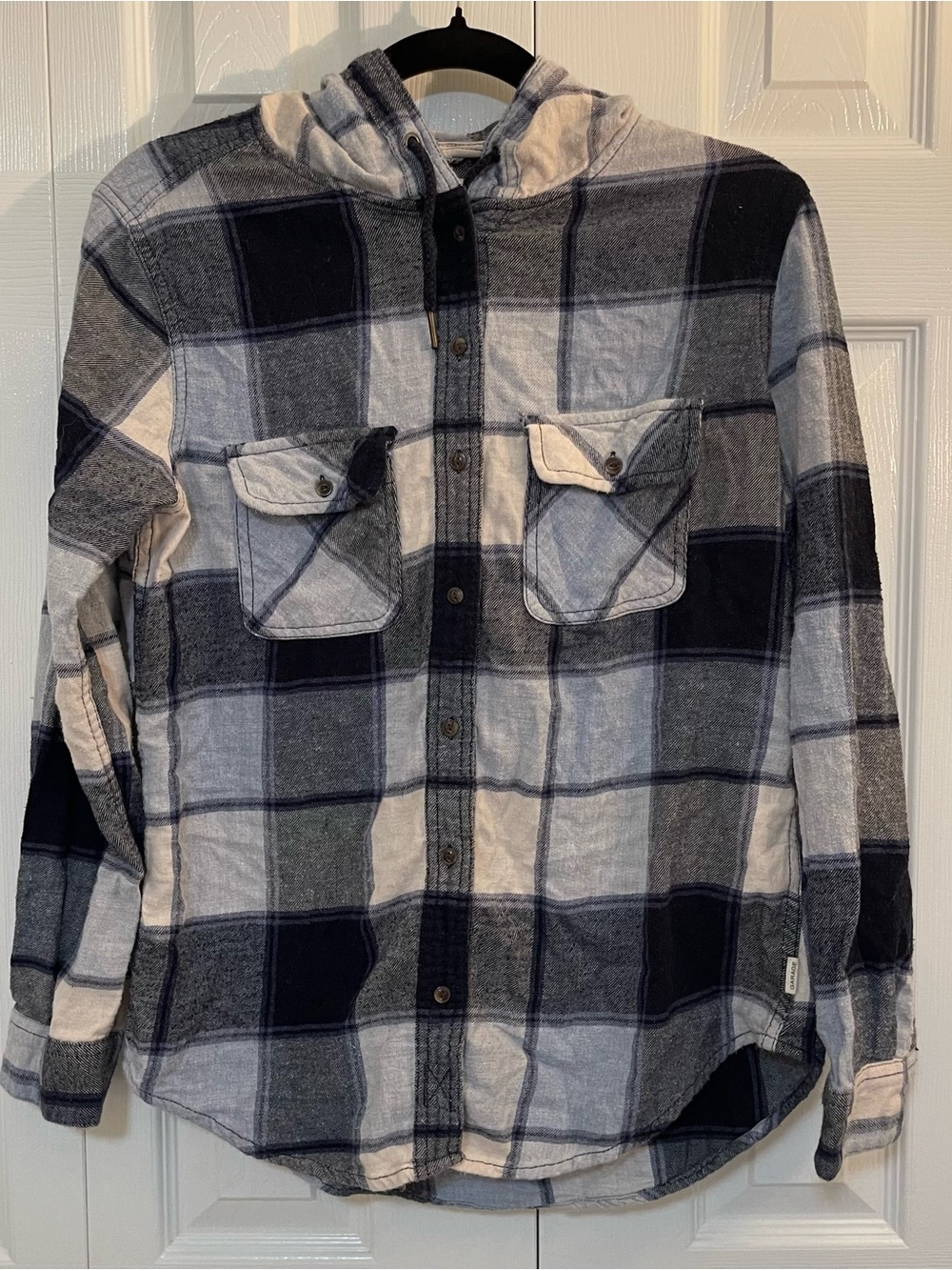 Garage Women's Plaid Hooded Flannel Shirt Jacket - Blue/Gray
